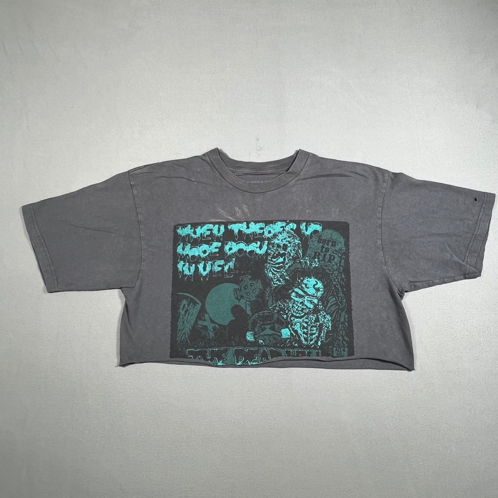Iron Fist Dead Will Skate Womens Gray Horror Graphic Cropped T-Shirt Size M